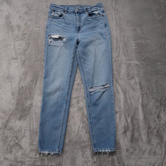 American Eagle Outfitters Denim - American Eagle Jeans Womens 6 Blue Mom Pants Whiskering Slim Straight Distressed